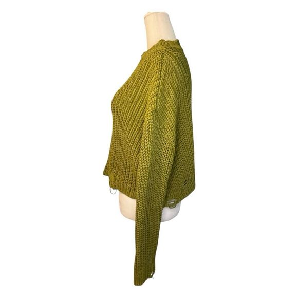 Zara Distressed Crewneck Sweater Olive Green Chunky Knit Long Sleeve S - Picture 5 of 9